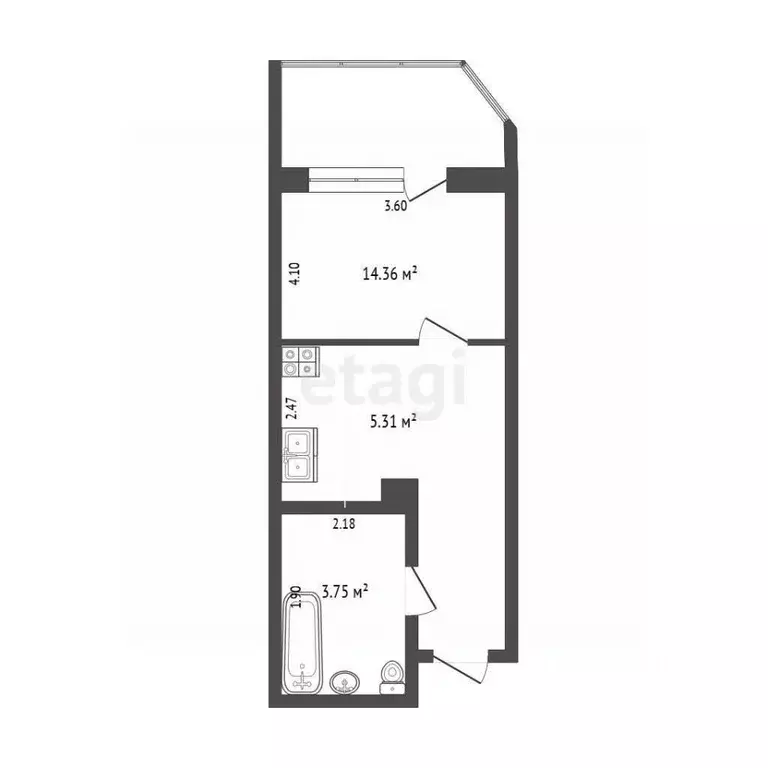 Студия Ростовская область, Ростов-на-Дону ул. Герасименко, 17/4 (28.93 ... - Фото 2