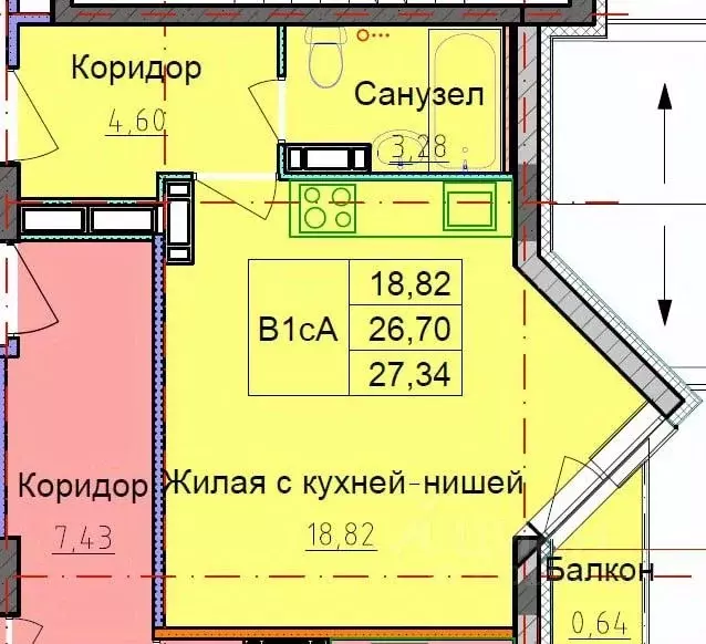 Студия Ярославская область, Ярославль ул. Брагинская, 18к4 (27.0 м) - Фото 1