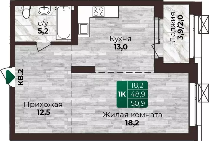 1-к кв. Алтайский край, Барнаул ул. 6-я Нагорная, 15Г/12 (50.9 м) - Фото 1
