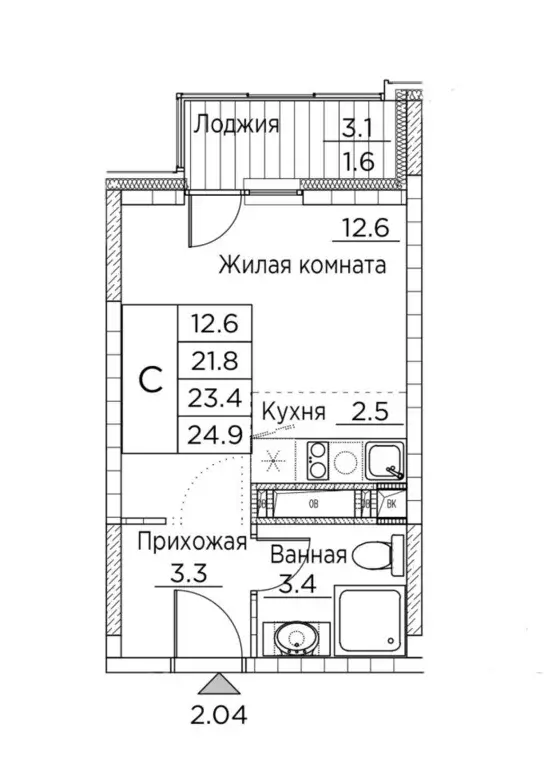 Студия Приморский край, Владивосток ул. Расула Гамзатова, 7к2 (24.9 м) - Фото 0