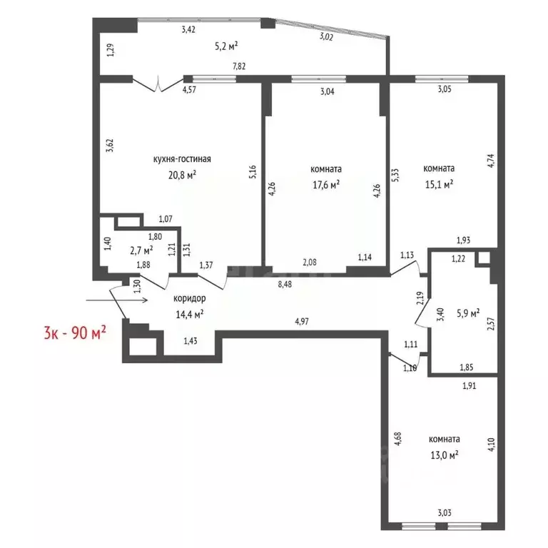 3-к кв. Свердловская область, Екатеринбург ул. Репина, 52 (90.0 м) - Фото 2