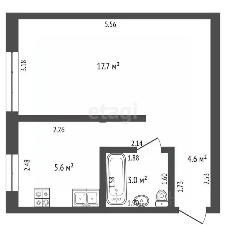 1-к кв. Башкортостан, Стерлитамак ул. Имая Насыри, 13 (30.9 м) - Фото 2