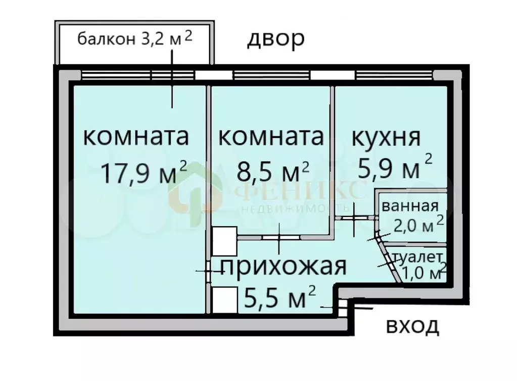 2-к. квартира, 41,6 м, 3/5 эт. - Фото 0