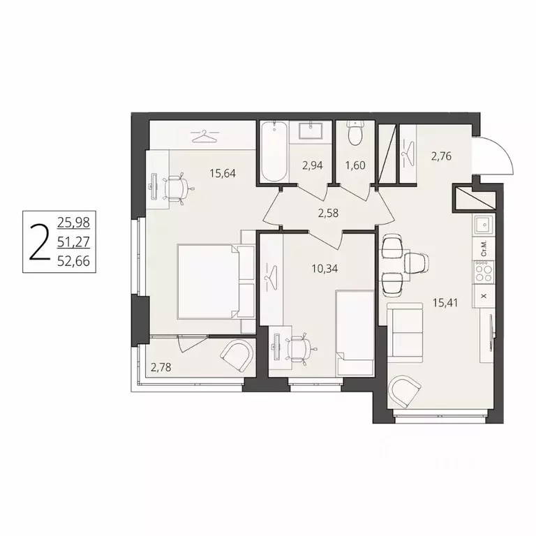 2-к кв. Волгоградская область, Волгоград ул. Степана Разина, 27 (52.66 ... - Фото 1