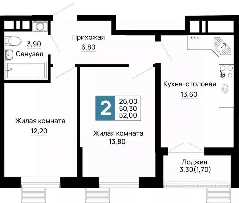 2-к кв. Адыгея, Тахтамукайский район, Яблоновский пгт Космическая ул., ... - Фото 1