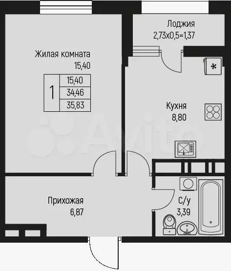 1-к. квартира, 37 м, 4/5 эт. - Фото 0