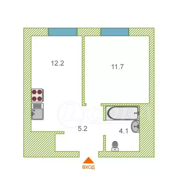 1-комнатная квартира: Тюмень, Новгородская улица, 22 (32.2 м) - Фото 1