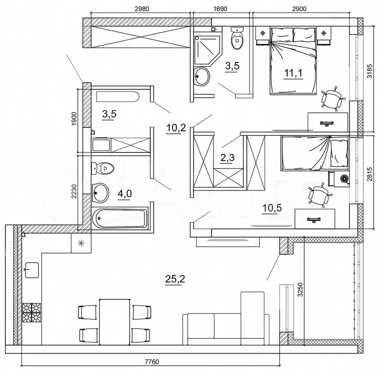 3-к. квартира, 79 м, 3/8 эт. - Фото 0
