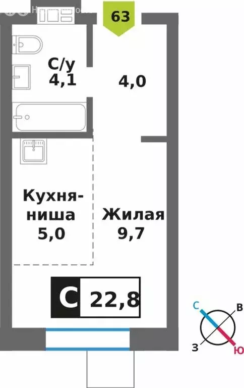 Квартира-студия: Светлые Горы, квартал Марьино-Знаменское, жилой ... - Фото 1