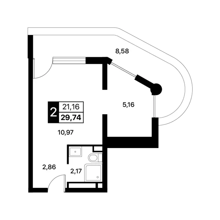 2-к квартира, 29.74 м - Фото 0