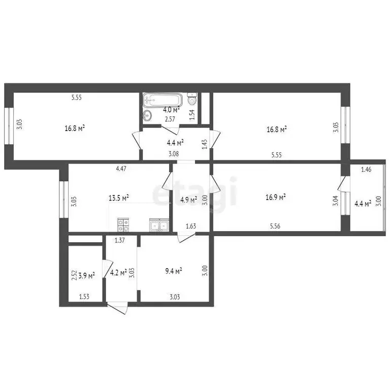 3-комнатная квартира: Тюмень, улица Жуковского, 88/1 (71.2 м) - Фото 0