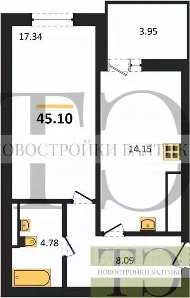 1-к кв. Калининградская область, Гурьевский муниципальный округ, пос. ... - Фото 0