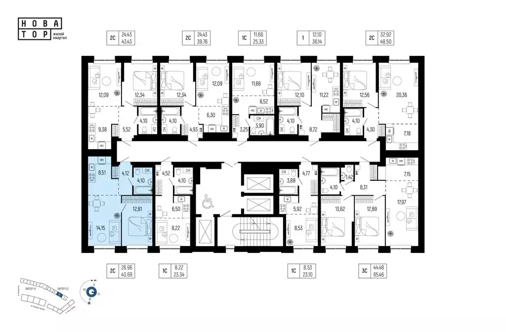2-комнатная квартира: Уфа, улица Рудольфа Нуреева, 7 (43.69 м) - Фото 2