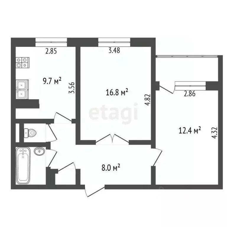 2-к кв. Ханты-Мансийский АО, Лангепас ул. Ленина, 33 (52.8 м) - Фото 2