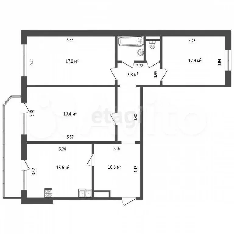 3-к. квартира, 86 м, 8/9 эт. - Фото 0