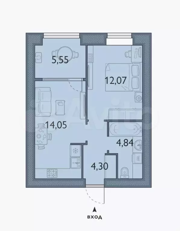 1-к. квартира, 40,8 м, 4/8 эт. - Фото 1