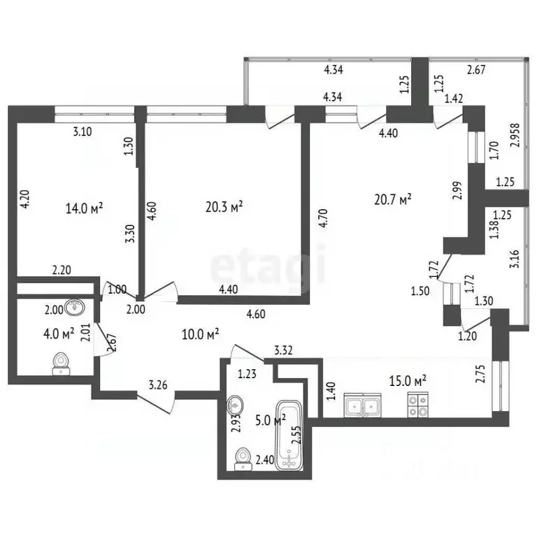 3-к кв. Краснодарский край, Новороссийск ул. Энгельса, 93 (91.1 м) - Фото 2