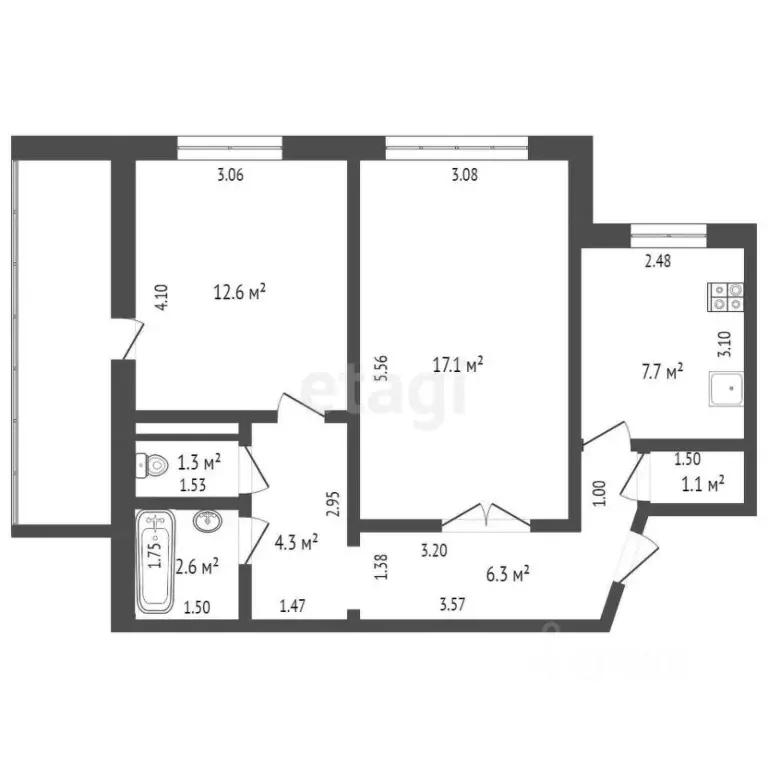 2-к кв. Оренбургская область, Оренбург Салмышская ул., 21 (53.0 м) - Фото 1