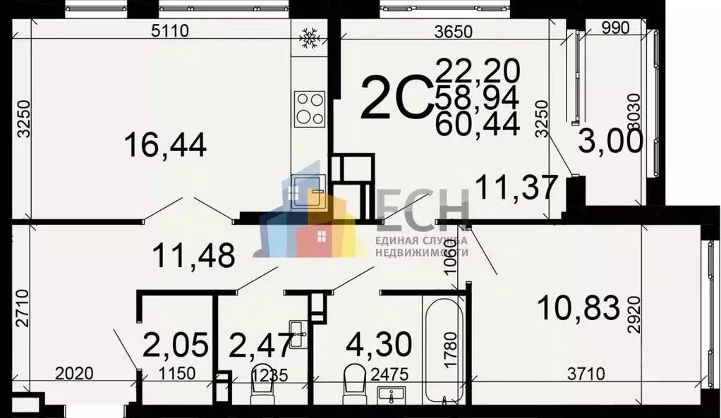 2-к кв. Тульская область, Тула Веневское ш., 51 (60.44 м) - Фото 0