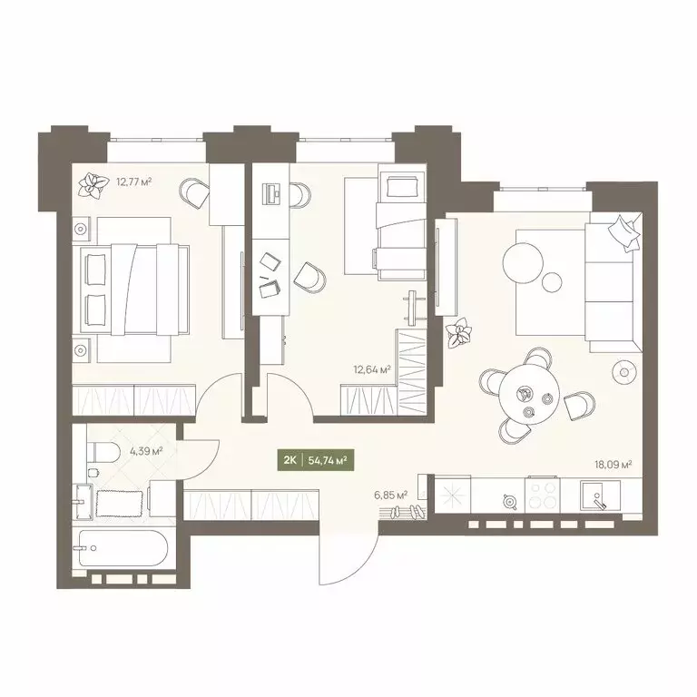 2-комнатная квартира: Кемерово, Московский проспект, 23А (54.74 м) - Фото 1