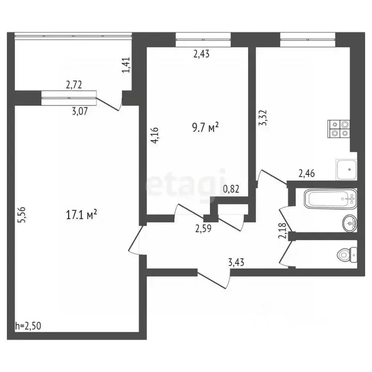 2-к кв. Кемеровская область, Новокузнецк Транспортная ул., 127 (43.1 ... - Фото 2