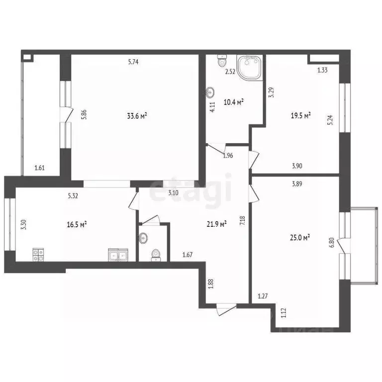 3-к кв. Тюменская область, Тюмень ул. Малыгина, 59 (128.9 м) - Фото 2