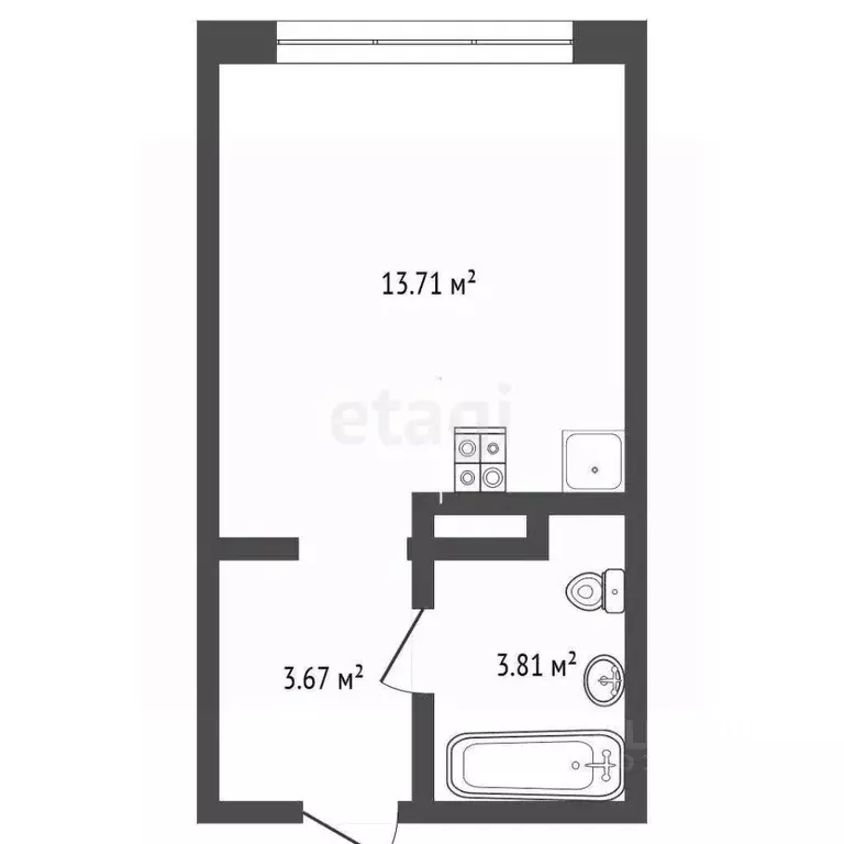 Студия Тюменская область, Тюмень ул. Новоселов, 103 (21.19 м) - Фото 2