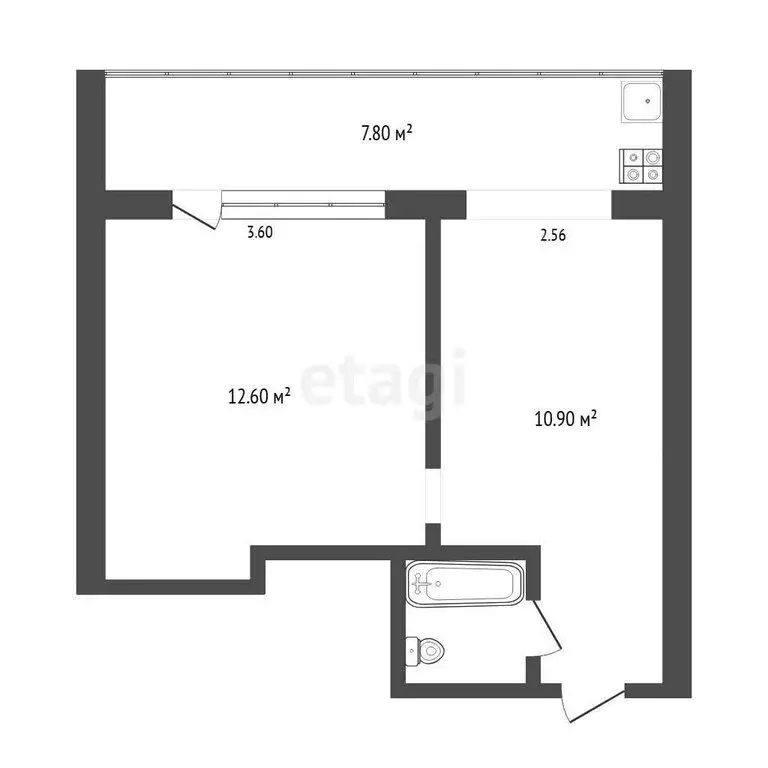 2-комнатная квартира: Тюмень, Олимпийская улица, 12А (32.8 м) - Фото 1