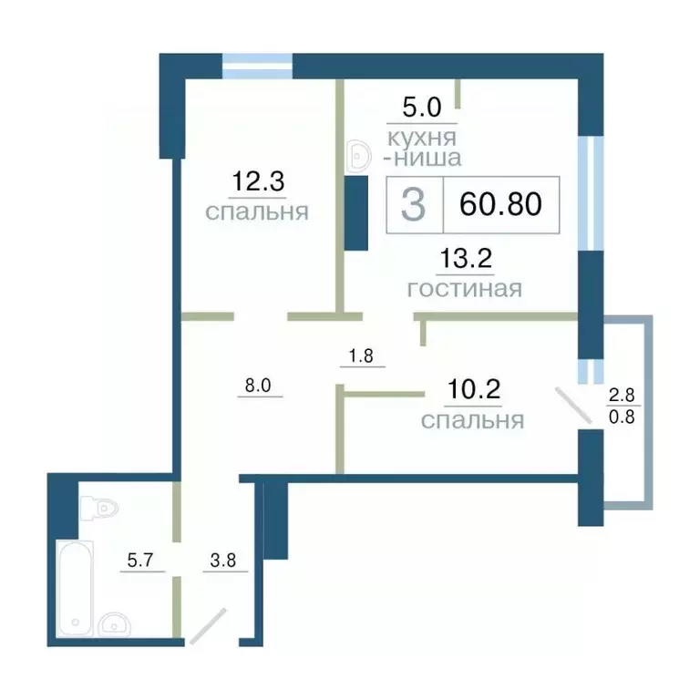 3-к кв. Красноярский край, Красноярск ул. Дубровинского (60.8 м) - Фото 0