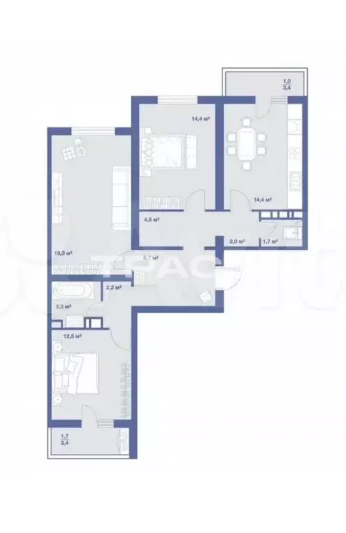 3-комнатная квартира: Ветряк, Выборская улица, 12 (84.5 м) - Фото 1