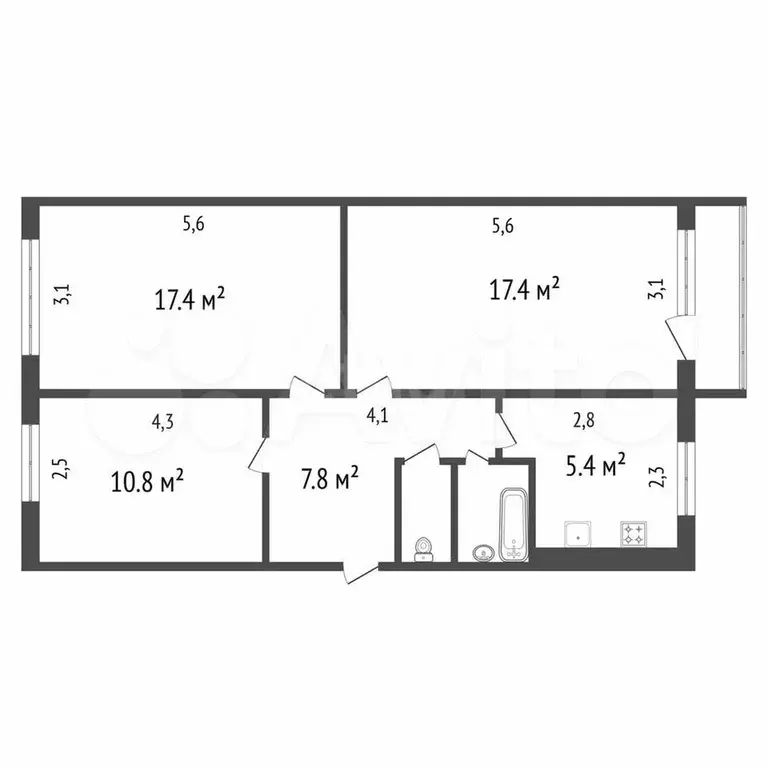 3-к. квартира, 62,2 м, 4/5 эт. - Фото 0