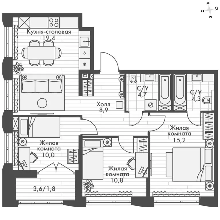 3-к кв. Нижегородская область, Нижний Новгород Черниговская ул. (75.1 ... - Фото 2