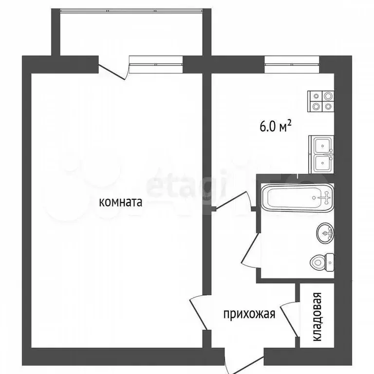 1-к. квартира, 32,5 м, 4/5 эт. - Фото 0