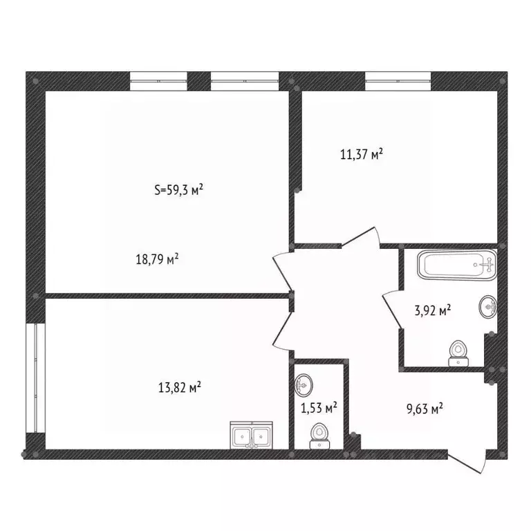 2-к кв. Башкортостан, Уфа бул. Ибрагимова, 90/2 (59.4 м) - Фото 0