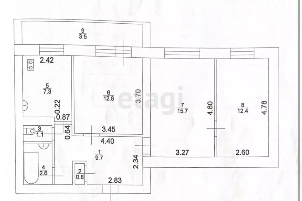 3-к кв. Татарстан, Казань ул. Серова, 13 (65.9 м) - Фото 2