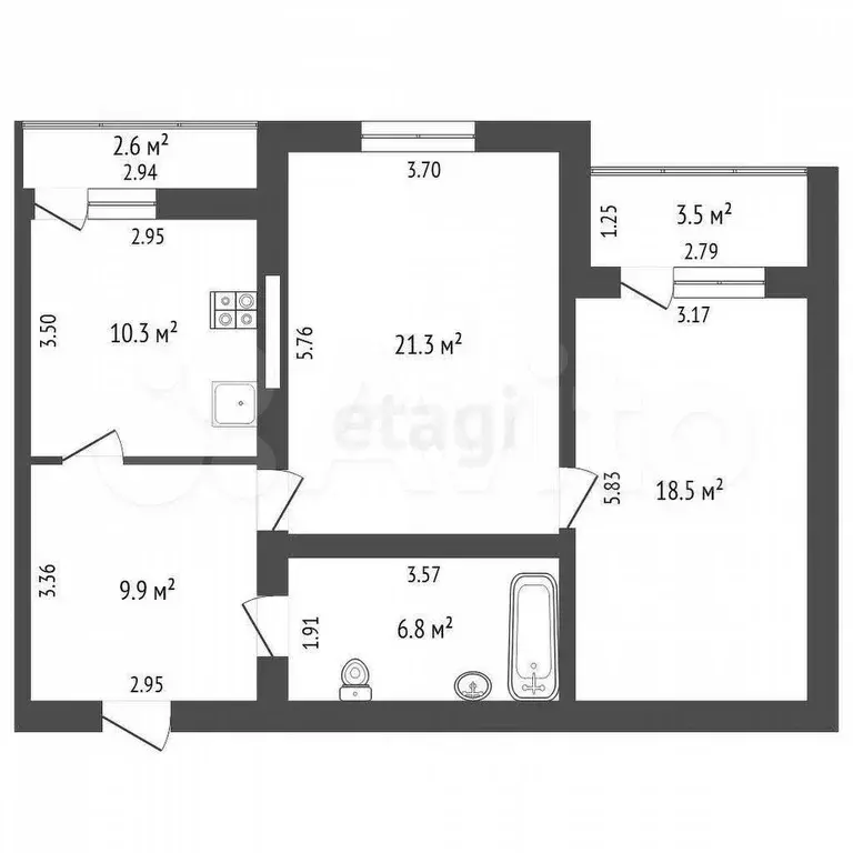 2-к. квартира, 66,8 м, 9/10 эт. - Фото 0