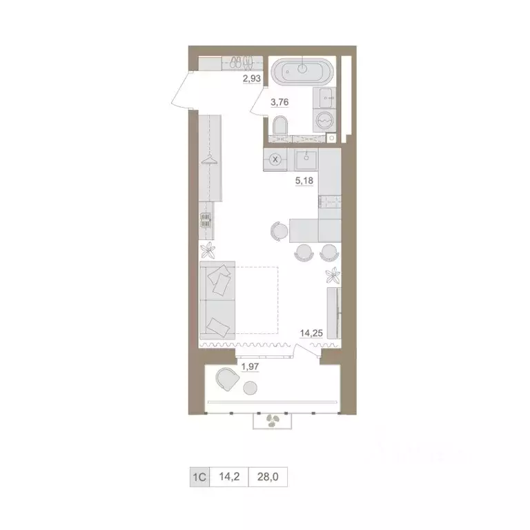 1-к кв. Башкортостан, Уфа бул. Яркий (28.01 м) - Фото 1