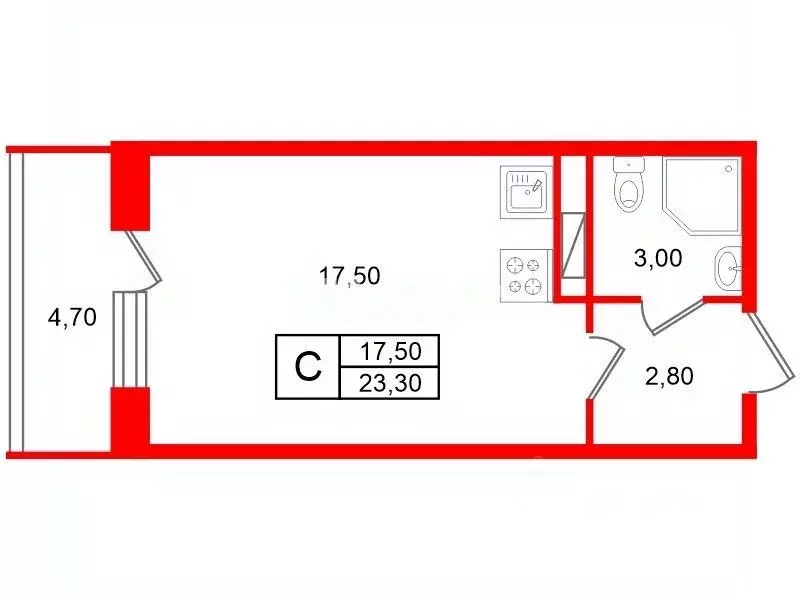 Студия Санкт-Петербург ул. Меридианная, 6к1 (23.3 м) - Фото 2