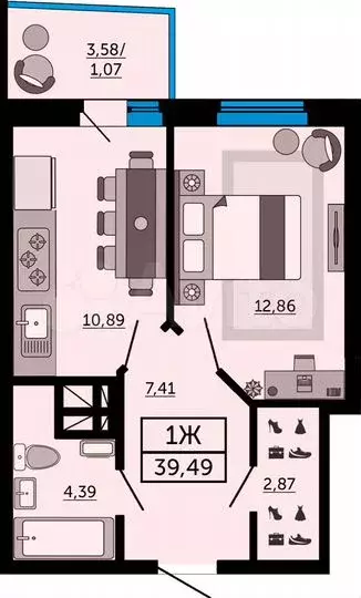 1-к. квартира, 39,5м, 26/33эт. - Фото 0