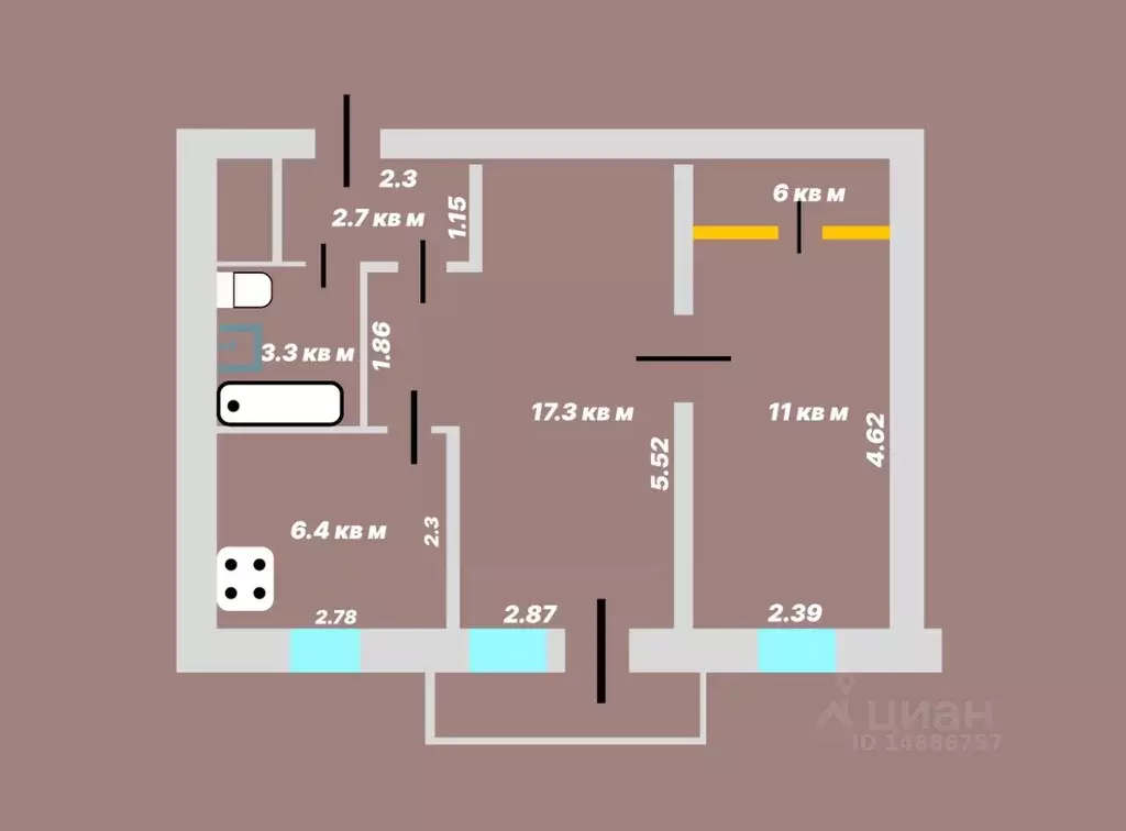 2-к кв. Крым, Симферополь ул. Гоголя, 47 (43.0 м) - Фото 1