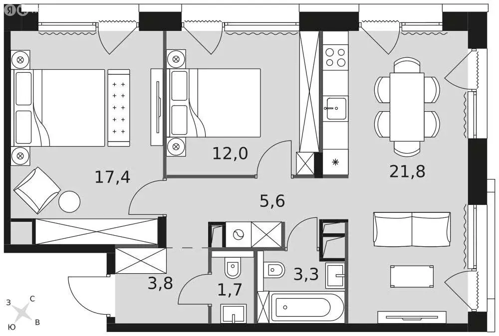 3-комнатная квартира: Москва, Снежная улица, вл22к3 (66.2 м) - Фото 2