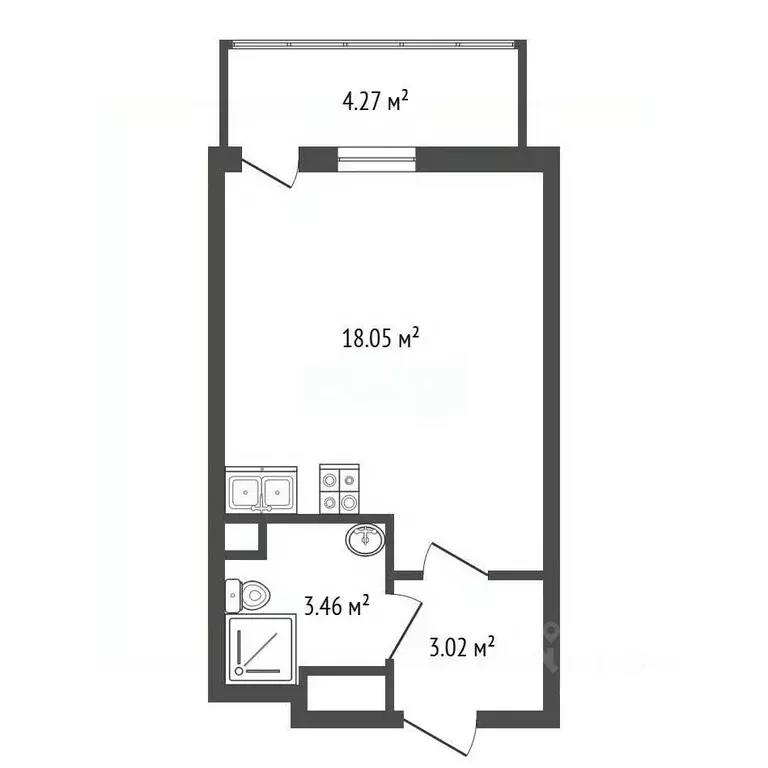 Студия Санкт-Петербург Кубинская ул., 80к1 (24.5 м) - Фото 2