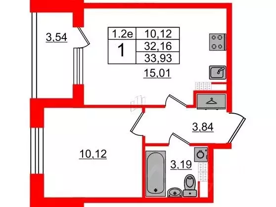 1-к кв. Санкт-Петербург Пулковское ш., 99к4 (32.16 м) - Фото 0