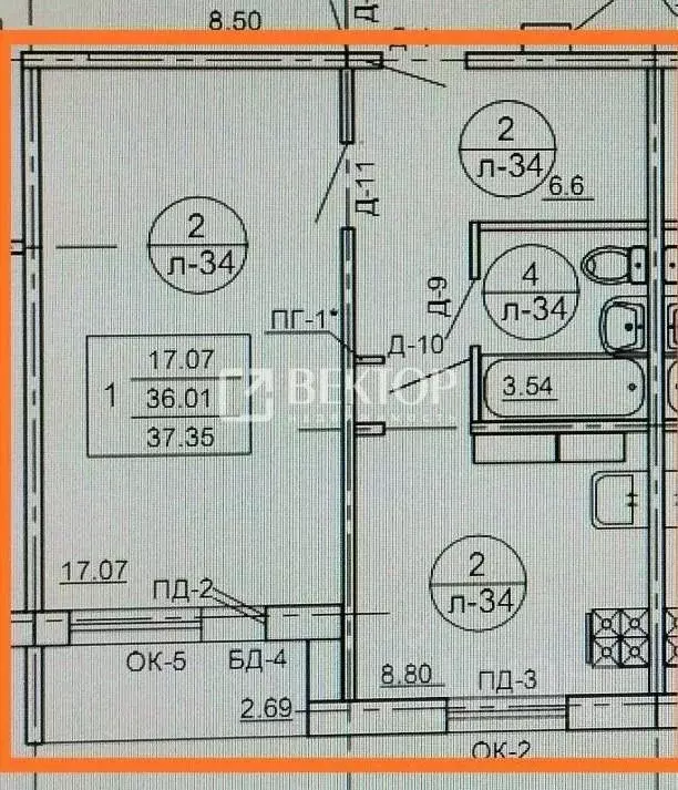 1-к кв. Костромская область, Кострома ул. Даремская, 1 (36.1 м) - Фото 2