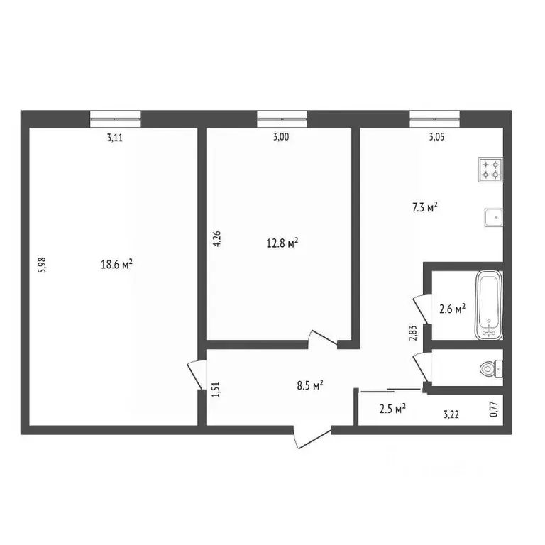 2-к кв. Амурская область, Благовещенск Студенческая ул., 32 (53.3 м) - Фото 2