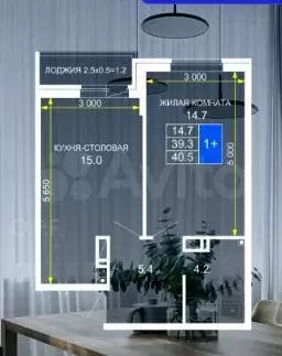 1-к. квартира, 40 м, 13/18 эт. - Фото 1