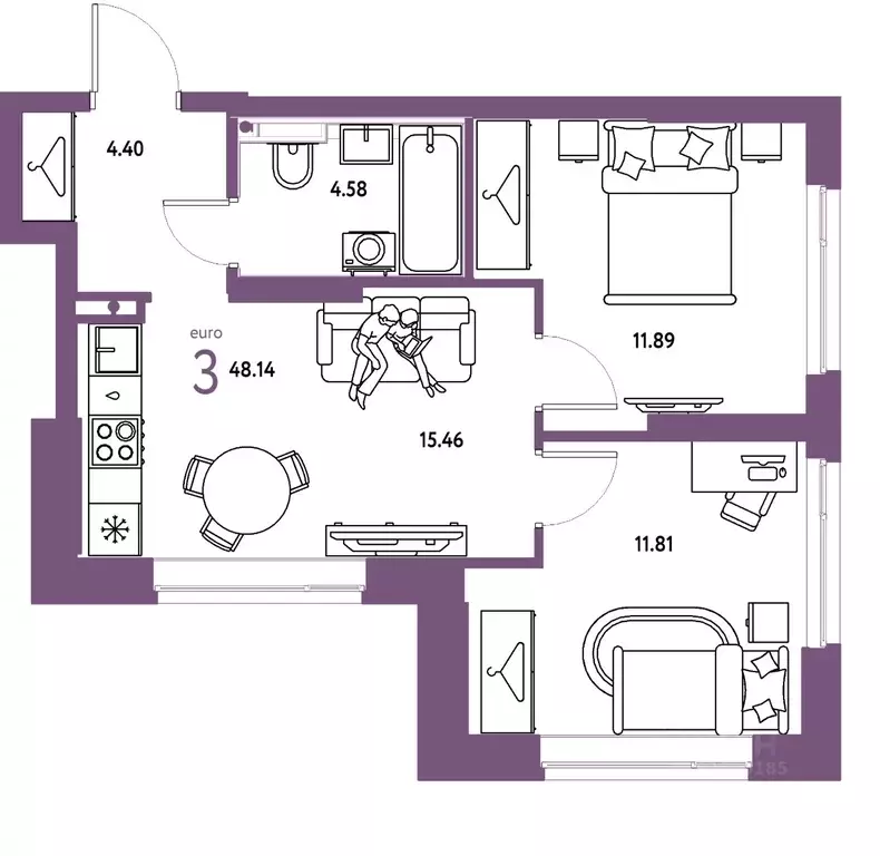 3-к кв. Свердловская область, Екатеринбург ул. Шефская, 28А (48.14 м) - Фото 1