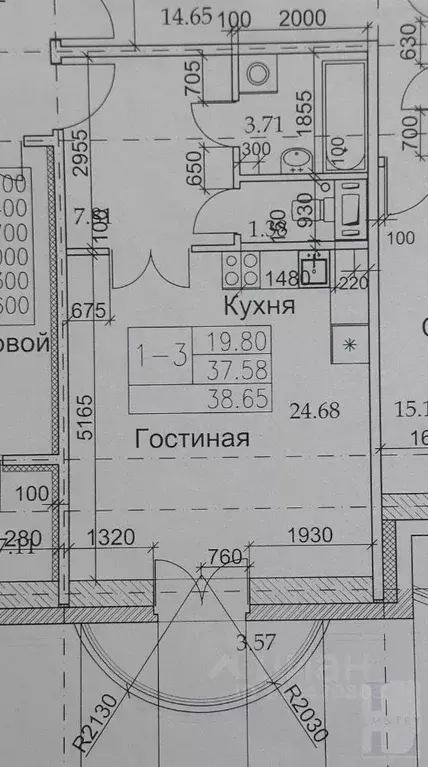 Студия Санкт-Петербург Киевская ул., 3 (37.3 м) - Фото 2