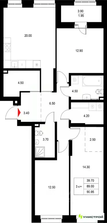 3-к кв. Татарстан, Казань Техническая ул. (90.95 м) - Фото 1