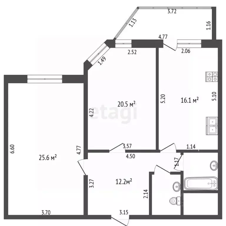 2-к кв. Свердловская область, Екатеринбург ул. 8 Марта, 173 (79.8 м) - Фото 2